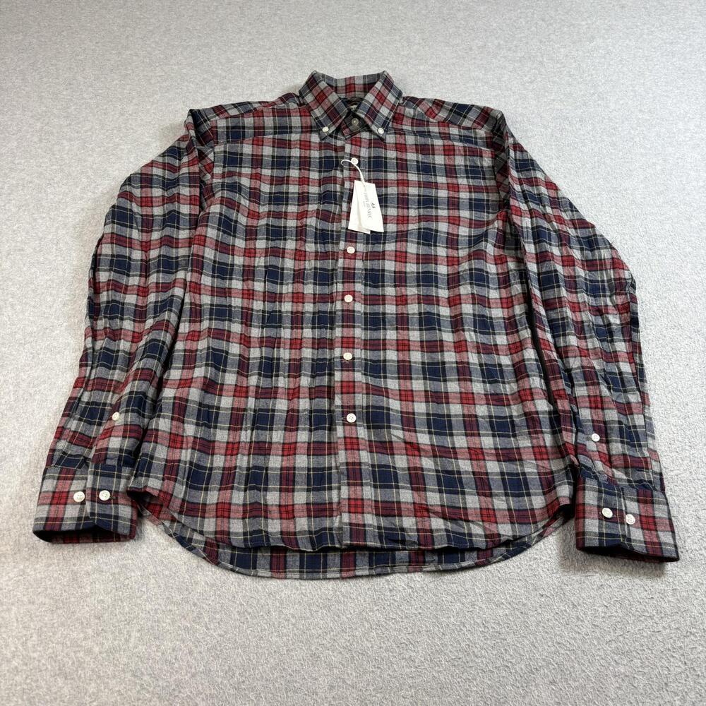 John Henric Shirt Men Smal 15/38 Red Plaid Flannel Button Down Academia Heritage